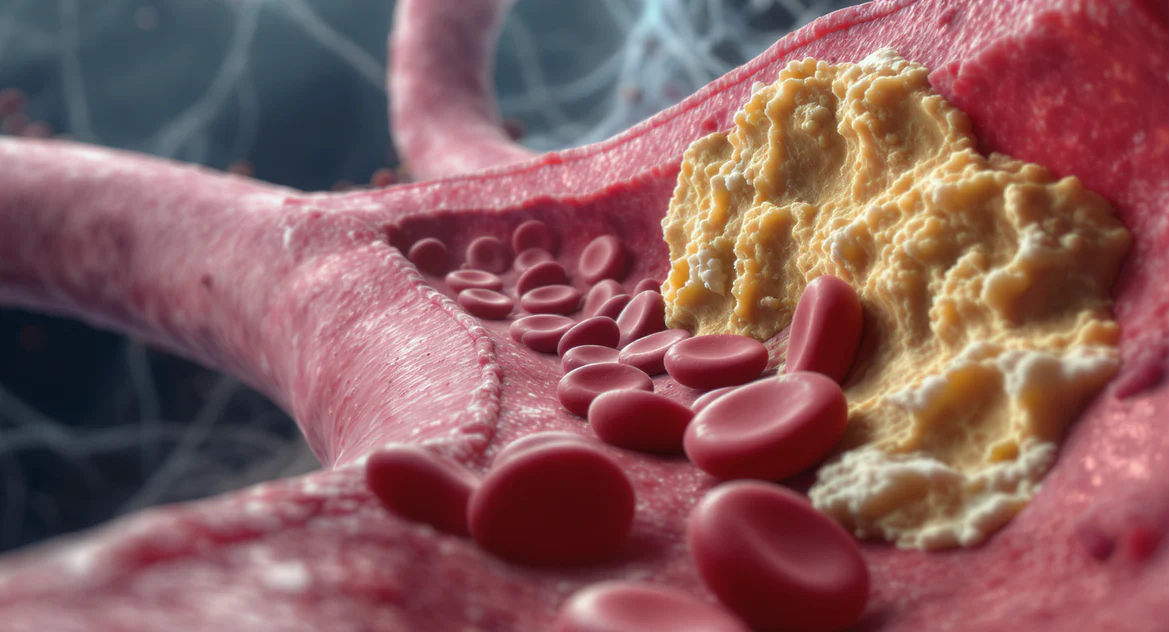 Close-up of cholesterol plaque inside an artery