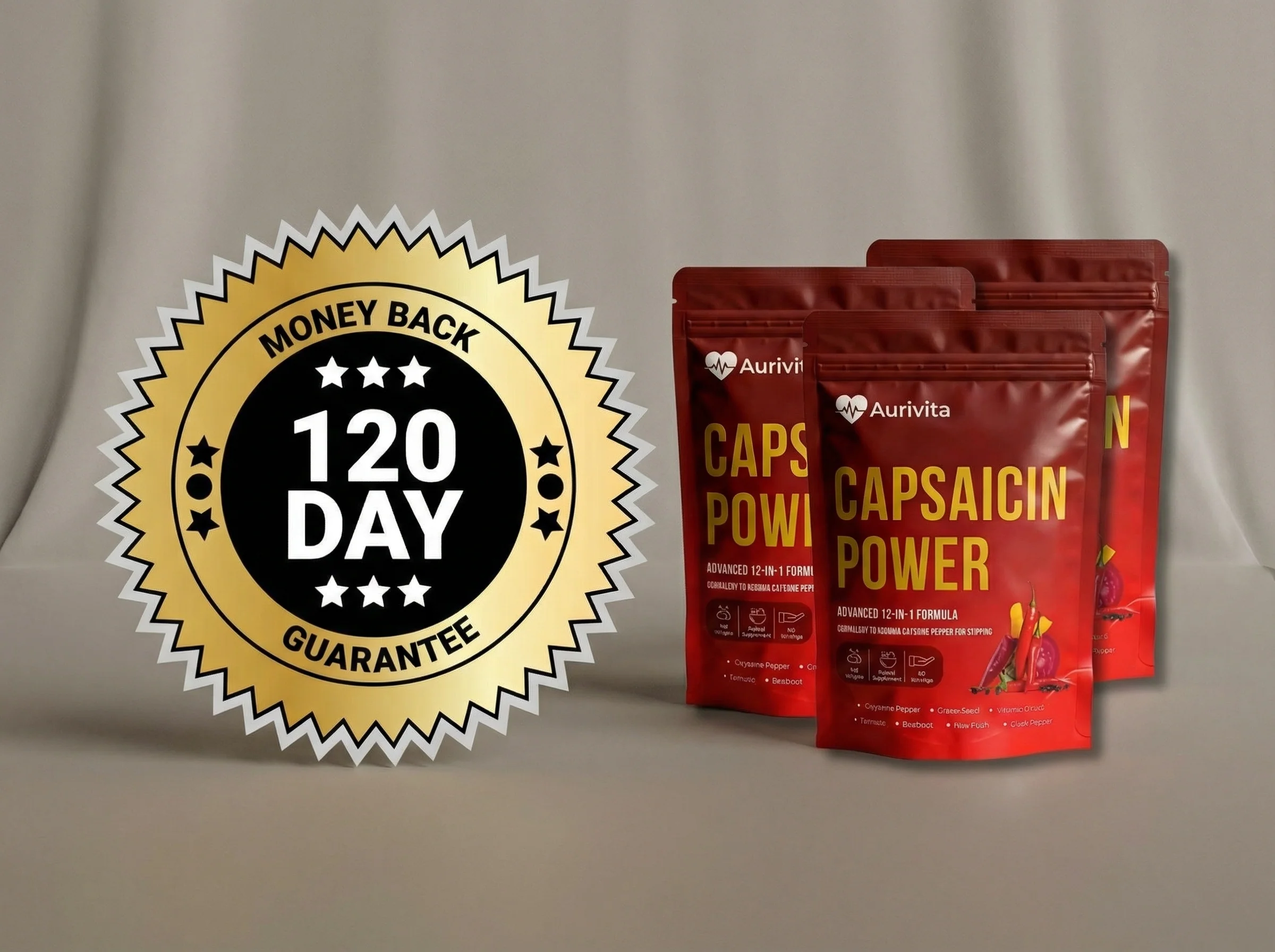 Aurivita Capsaicin Power pack with softgels and a weekly pillbox
