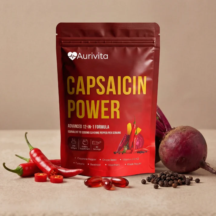 Aurivita Capsaicin Power supplement pouch with red peppers and beetroot